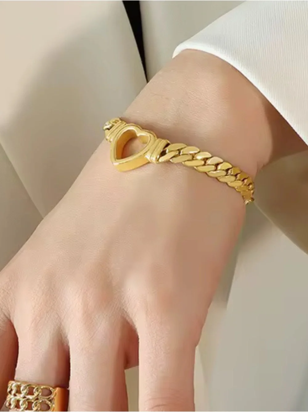 NEW Chunky Chain Heart Bracelet Anklet 14k Gold Plate Waterproof JL08